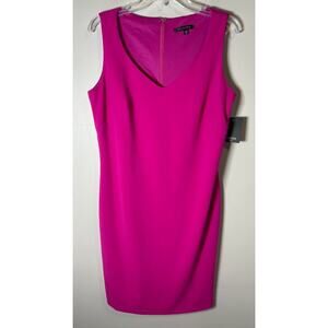 Marina Hot Pink Sleeveless V-neck Sheath Dress Size 10 NWT